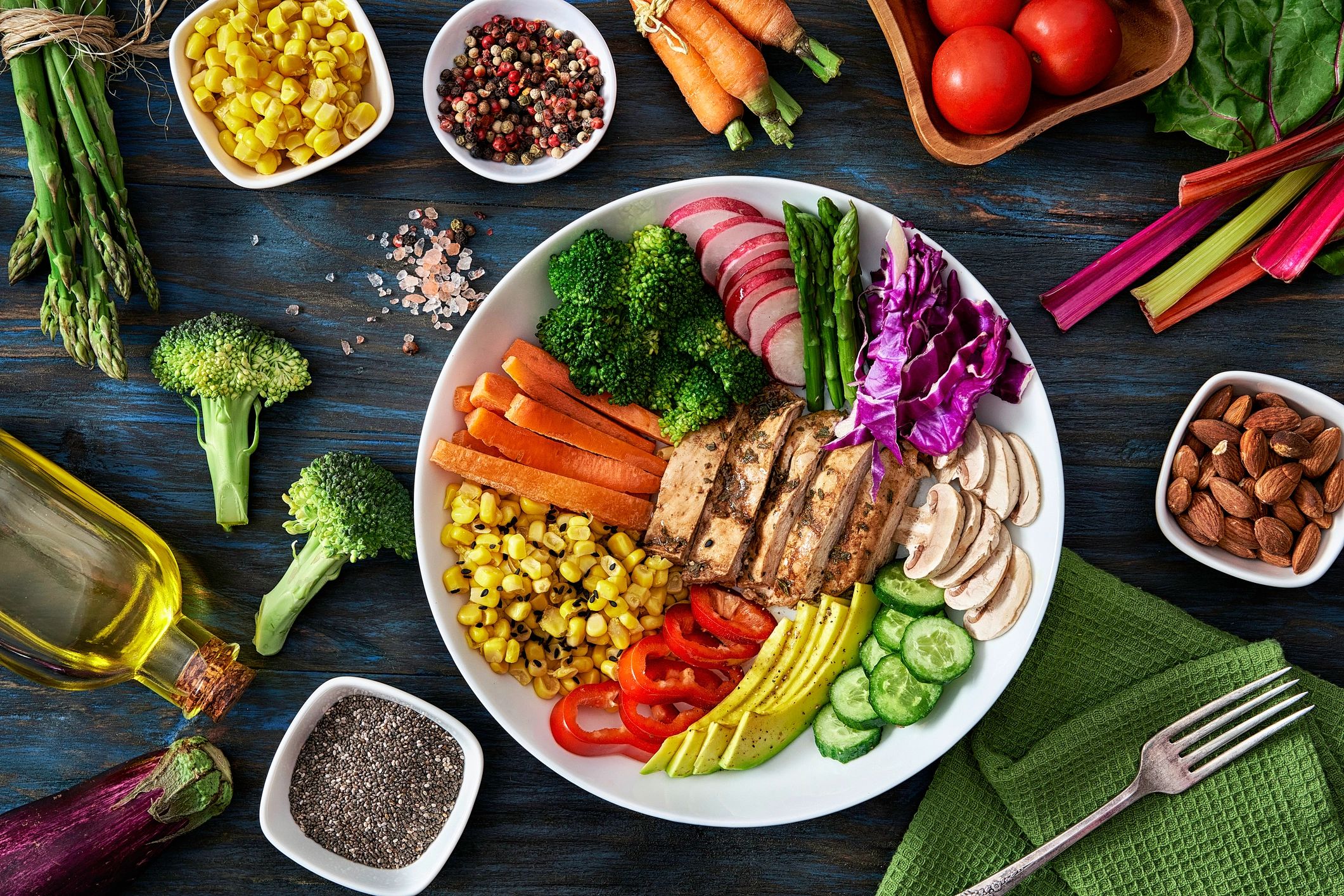 customizable healthy bowl with fresh vegetables and grains